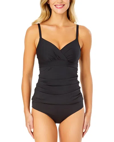Anne Cole Underwire Surplice Tri Tankini In Black
