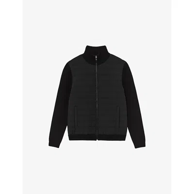 Reiss Mens Black Townsend Funnel-neck Ribbed-neck Jacket In Black