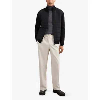 Reiss Mens Black Townsend Funnel-neck Ribbed-neck Jacket In Black