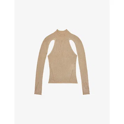 Reiss Womens Gold Amaya Metallic Knitted Top In Brown