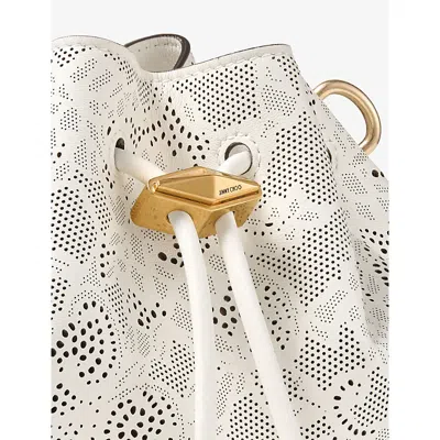Jimmy Choo Womens Latte/gold Cinch Small Perforated-lace Leather Shoulder Bag