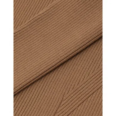 Reiss Womens Camel Zeta Asymmetric-neck Knitted Midi Dress In Brown