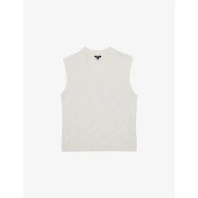 Reiss Mens Winter White Walton V-neck Knitted Vest In White