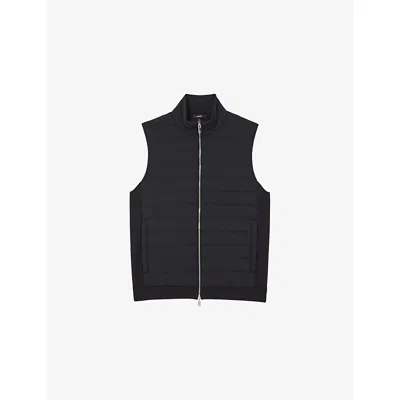 Reiss Mens Navy Newford Funnel-neck Quilted Gilet Xl In Black