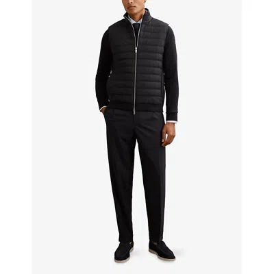 Reiss Mens Navy Newford Funnel-neck Quilted Gilet Xl In Black
