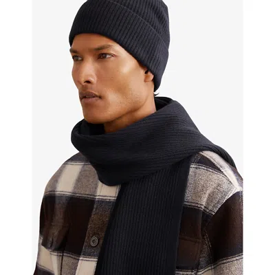Reiss Mens Navy Chesterfield Merino-wool Beanie And Scarf Gift Set In Black