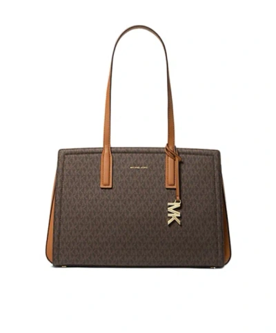 Michael Michael Kors Michael Kors Laila Medium Signature Logo Tote Bag In Brown