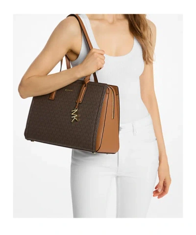 Michael Michael Kors Michael Kors Laila Medium Signature Logo Tote Bag In Brown