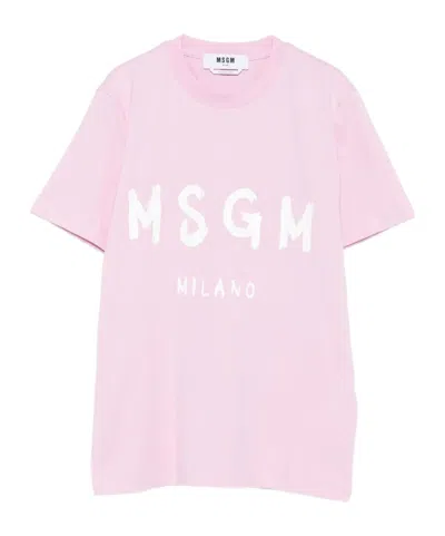Msgm Logo-print Cotton T-shirt In Pink
