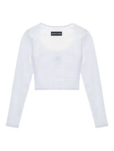 Marine Serre Short Sleeve Cropped Top With Scoop Neck In Blue