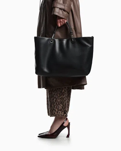 Emporio Armani Nappa-leather Medium Myea Shopper Bag In Black