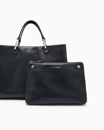 Emporio Armani Nappa-leather Medium Myea Shopper Bag In Black