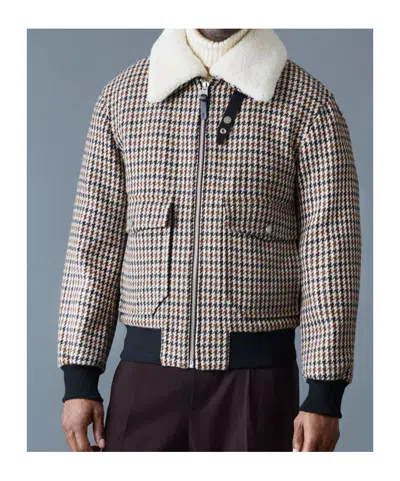 Mackage Houndstooth-pattern Shearling-collar Jacket In Multi