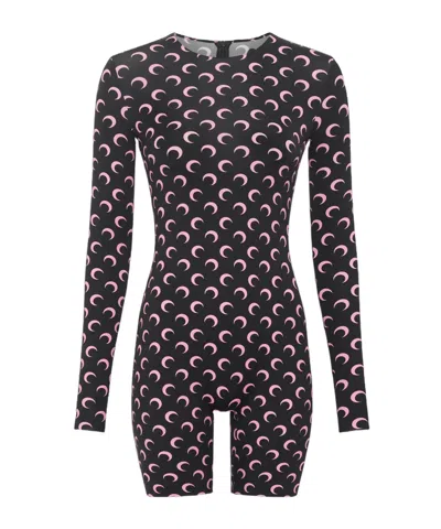 Marine Serre Moon Printed Jersey Ls Short Catsuit In Multi