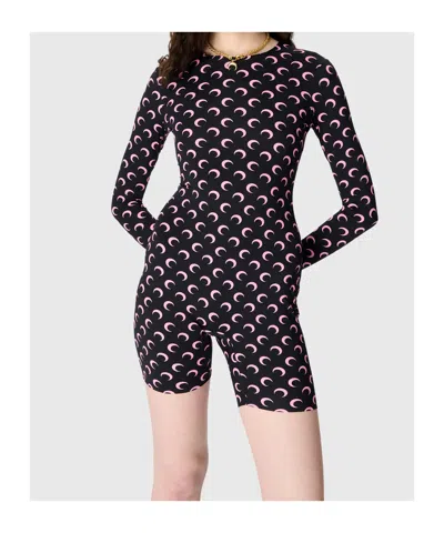 Marine Serre Moon Printed Jersey Ls Short Catsuit In Multi