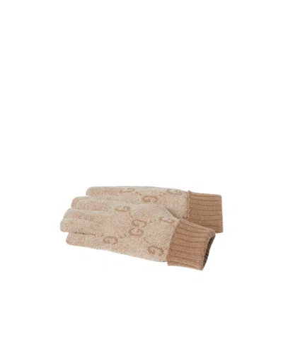 Gucci Gg Cashmere Lamé Gloves In Brown