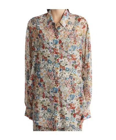 Khaite Goya Floral Silk Chiffon Button-down Top In Multi