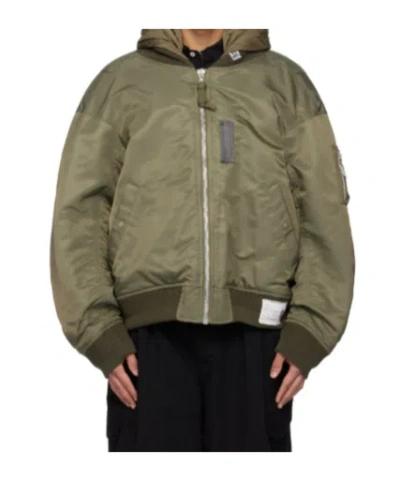 Miharayasuhiro Extended Placket Hood Flight Jacket In Green