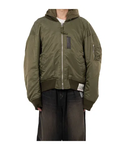 Miharayasuhiro Extended Placket Hood Flight Jacket In Green