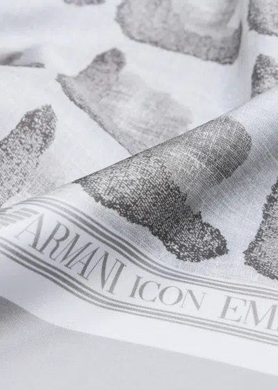 Emporio Armani Mulberry Silk Square All-over Print Fashionable Silk Scarf In Gray