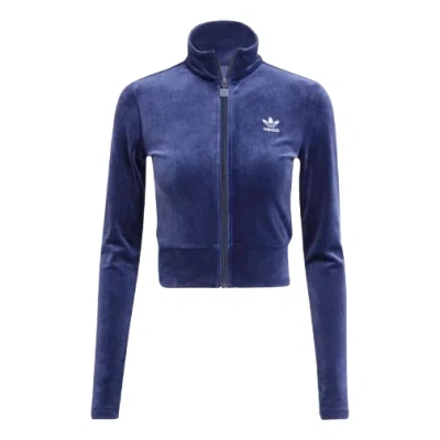 Adidas Originals (wmns) Adidas Essential Velvet Fitted Track Jacket 'night Indigo' In Blue