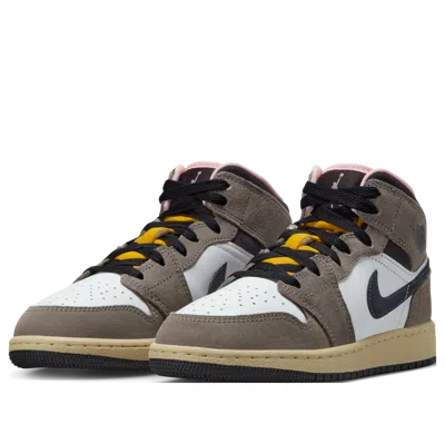 Air Jordan (gs)  1 Mid Se 'white Cave Stone' In Brown