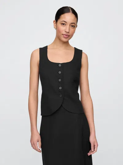 Gap Factory Linen-blend Scoopneck Vest In Black