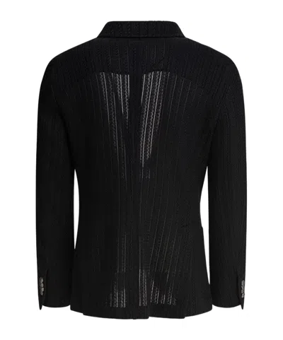 Tagliatore Lapel Jackets Textured Fabric Front Pockets In Black