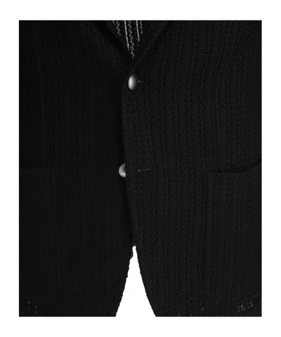 Tagliatore Lapel Jackets Textured Fabric Front Pockets In Black