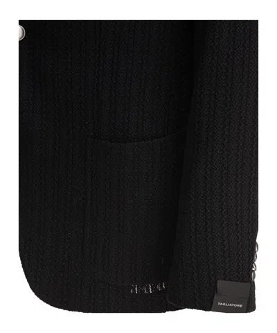 Tagliatore Lapel Jackets Textured Fabric Front Pockets In Black
