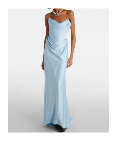 Vivienne Westwood Galaxy Strapless Satin Gown In Blue