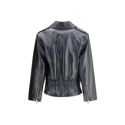 Alessandra Rich Long-sleeved Leather Jacket In Black