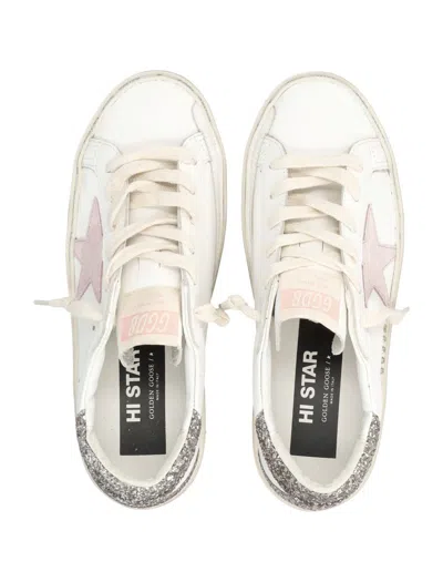 Golden Goose Hi Star White Pink Leather And Glitter Womas Sneakers