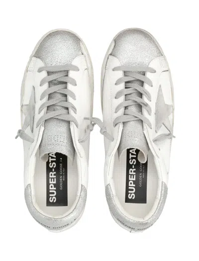 Golden Goose Super-star White And Silver Leather Woman's Sneakers In Multi