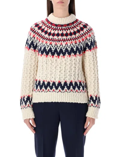 Moncler Grenoble Geometric Jacquard Wool Blend Jumper In Multi
