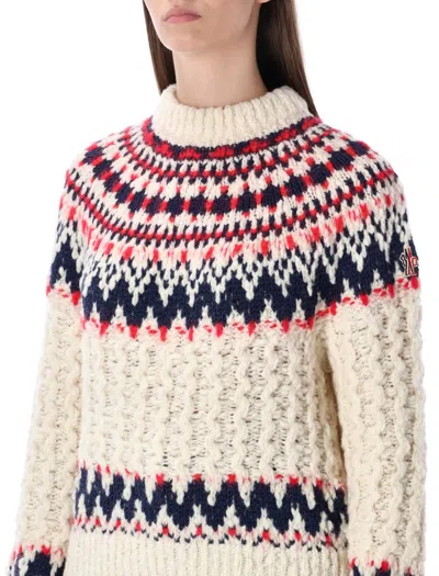 Moncler Grenoble Geometric Jacquard Wool Blend Jumper In Multi