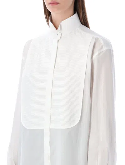 Tom Ford Structured Cotton Shirt Featuring Pleated Bib In White