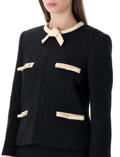 Valentino Garavani Short Wool Tweed Jacket With Bows In Black