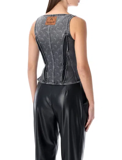 Marine Serre Bustier Top Denim Moon Allover In Gray
