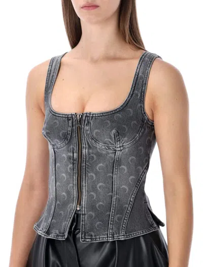 Marine Serre Bustier Top Denim Moon Allover In Gray