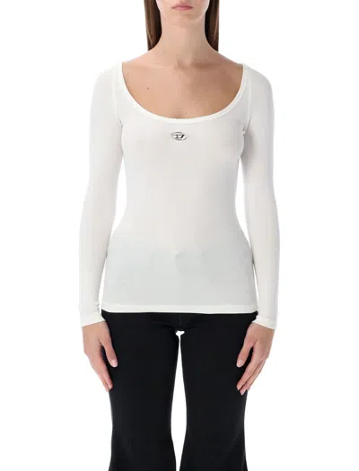 Diesel T-bal-od Long-sleeve Ribbed Cotton Top In White