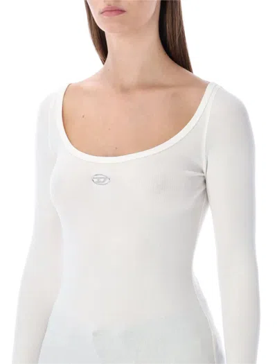 Diesel T-bal-od Long-sleeve Ribbed Cotton Top In White