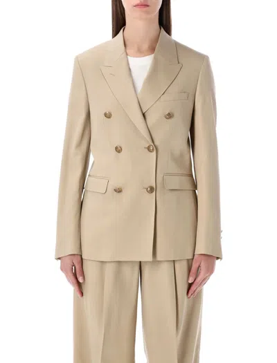 Golden Goose Sand Double-breasted Blazer With Gold Heraldic Buttons In Brown