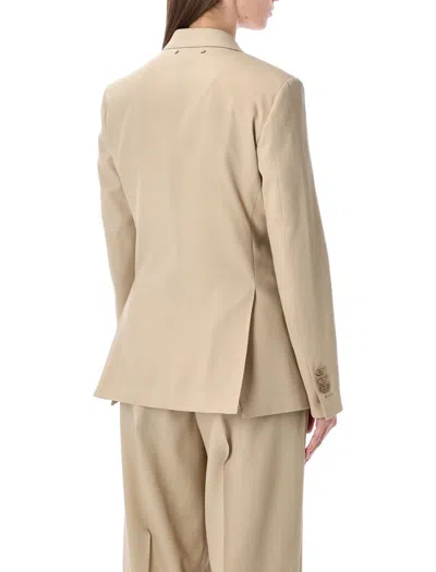 Golden Goose Sand Double-breasted Blazer With Gold Heraldic Buttons In Brown
