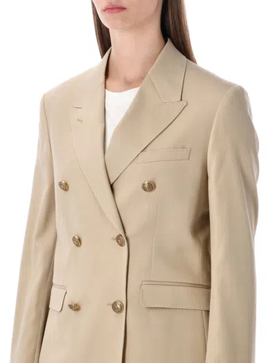 Golden Goose Sand Double-breasted Blazer With Gold Heraldic Buttons In Brown