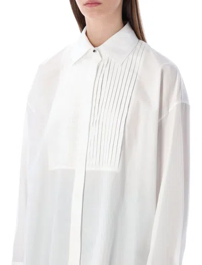 Golden Goose Oversized White Cotton Shirt With Pleated Bib And Jewel Buttons In White