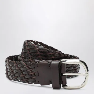 Brunello Cucinelli Brown Woven Leather Belt Men In Brown
