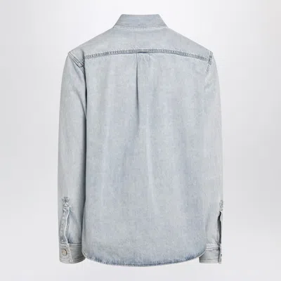 Gucci Faded Denim Shirt With Gg Insert Men In Blue