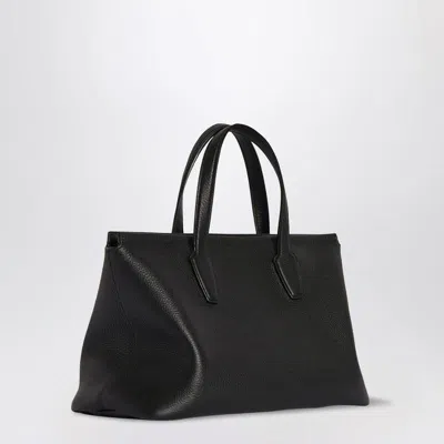 The Row Marcel Textured-leather Tote In Black
