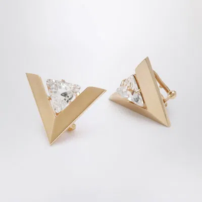Valentino Triangular Crystal Metal Stud Earrings In Gold
